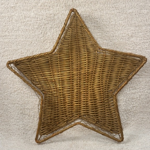 Gold Tone Star 14" Decorative Basket Home Decor Accent Storage Centerpiece - Picture 1 of 5